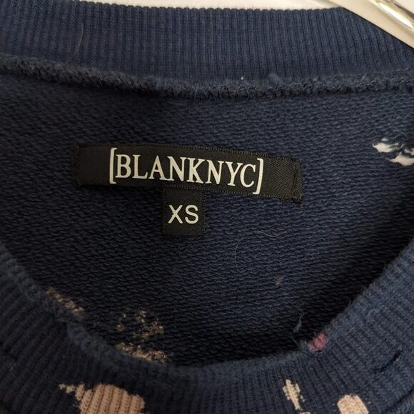 Blank NYC Navy Blue Bleached Distressed Croped Sweatshirt Size XS - Picture 2 of 7